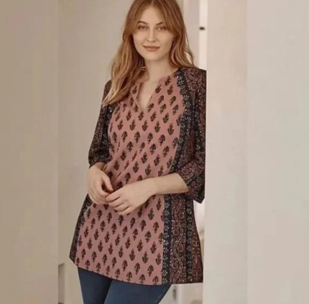 J. Jill Pure Cotton-Linen Blend Folkloric Paisley Tunic, Size MP